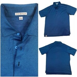 Peter Millar Men's Polo Shirt Size L Short Sleeves Pinch Check Blue & Black